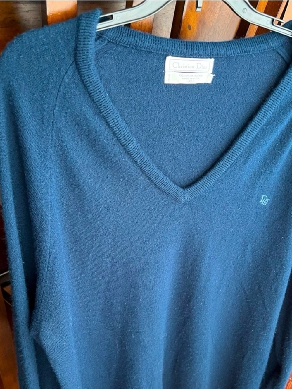 Dior Women's Dark Blue V-Neck Cashmere Sweater